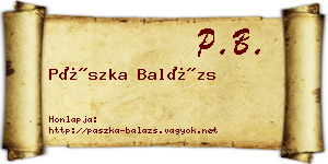 Pászka Balázs névjegykártya